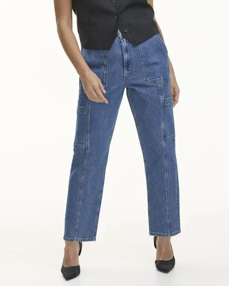 Jean cargo à jambe fuselée et taille haute - Le Mom Jeans