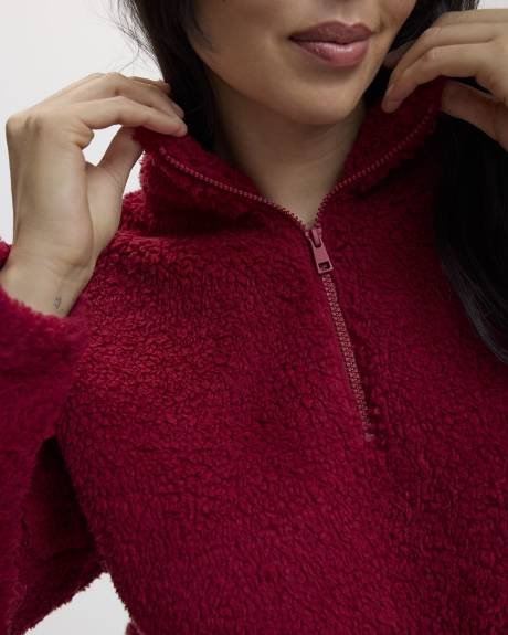 Long-Sleeve Mock-Neck Sherpa Pullover with Half-Zip