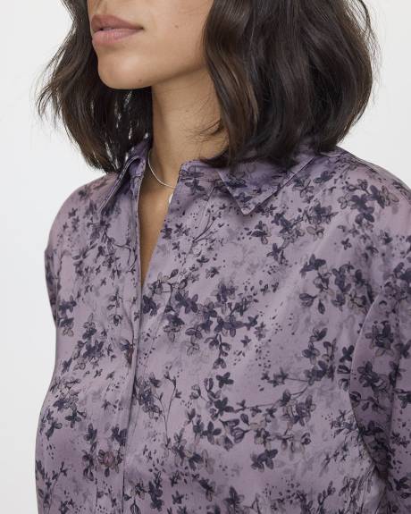 Satin Long-Sleeve Buttoned-Down Blouse