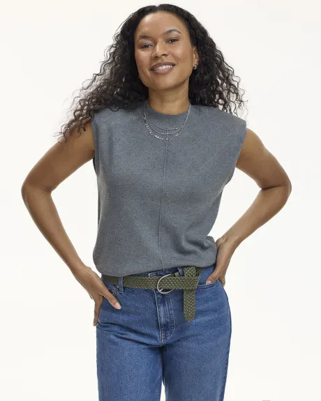 Extended-Sleeve Mock-Neck Top with Shoulder Pads