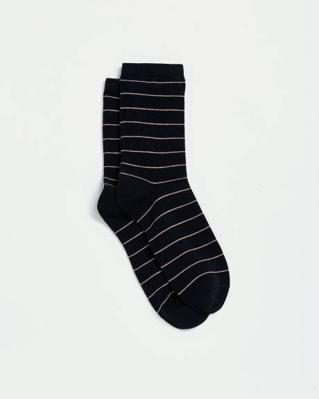 Cotton Crew Socks with Stripes