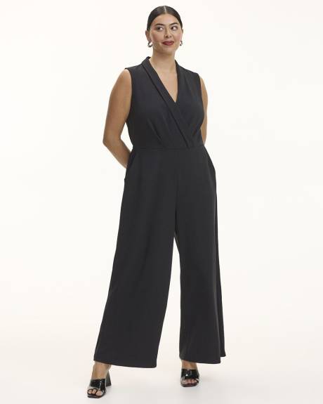 Straight-Leg Sleeveless Jumpsuit with Wrap Front