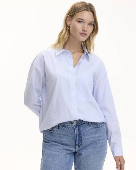 Long-Sleeve Buttoned-Down Blouse with Chest Pocket