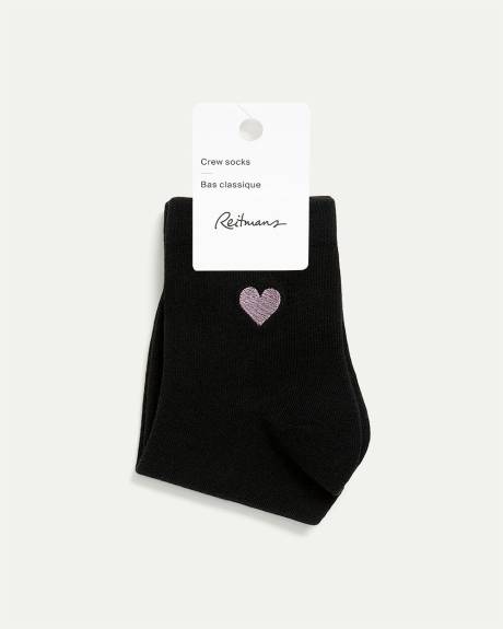 Cotton Crew Socks with Heart