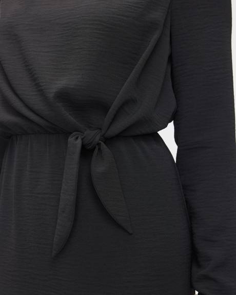 Long-Sleeve Boat-Neck Dress with Knot Detail