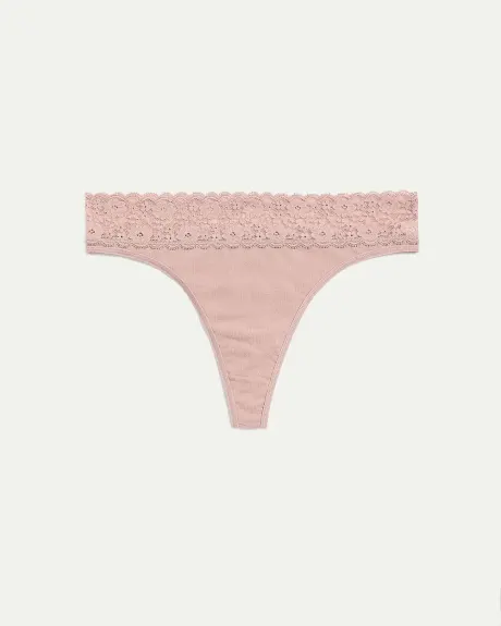 Cotton Tanga Panties with Lace Waistband - R Line