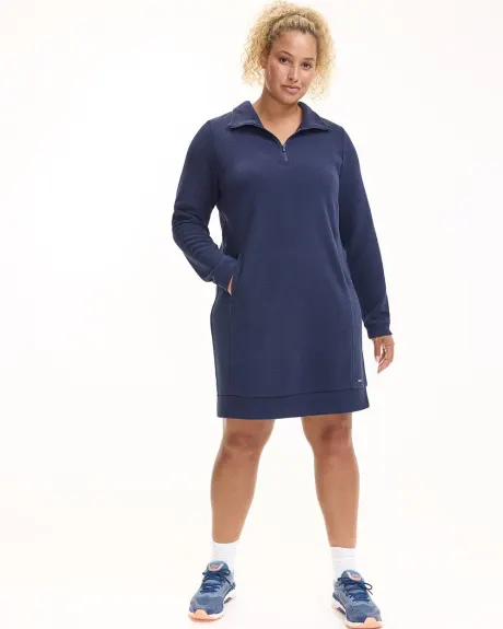 Long-Sleeve Ottoman-Knit Dress with Half-Zip - Hyba