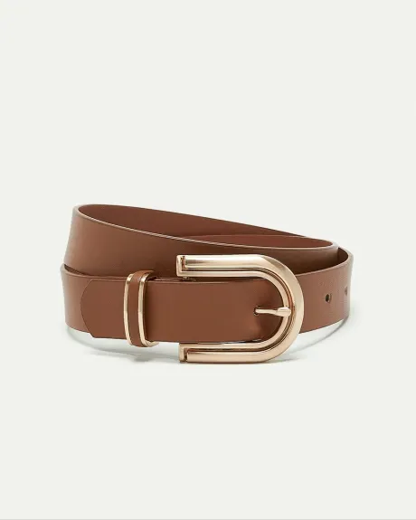 Faux Leather Belt with Brushed Metal Buckle