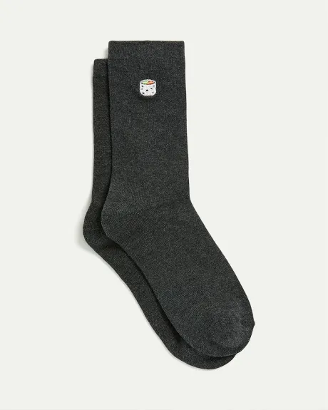 Cotton Crew Socks with Sushi at Hem