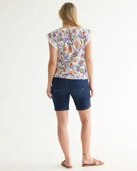 Crew-Neck Tencel Tee with Short Flutter Sleeves