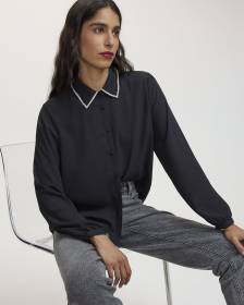 Long-Sleeve Buttoned-Down Blouse with Embellishments