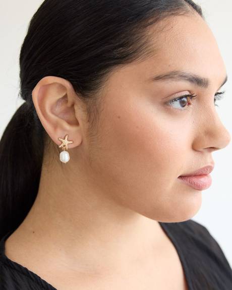 Boucles d'oreilles étoiles de mer avec pendentifs perles