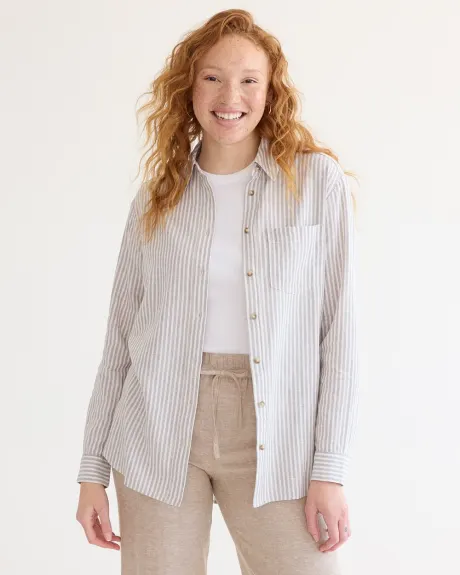 Long-Sleeve Buttoned-Down Linen Blouse