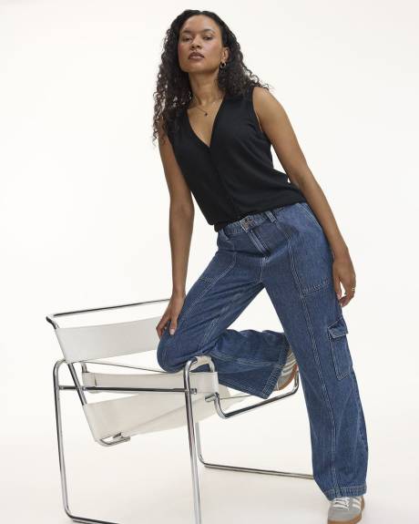 Wide-Leg High-Rise Cargo Denim Pant