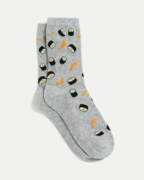 Cotton Crew Socks with Sushis