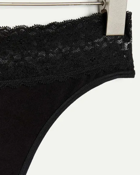 Culotte tanga en coton avec taille en dentelle - R Line