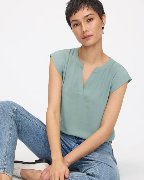 Cap-Sleeve Blouse with Split Neckline - R Essentials