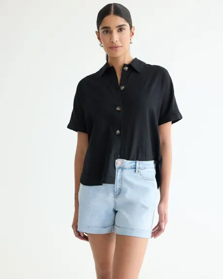 Short en jean à taille mi-haute à ourlet brut roulé