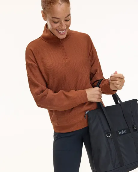 Long-Sleeve Sweater with Half-Zip Mock Neckline - Hyba