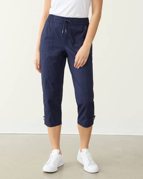 Pantalon capri à taille haute et jambe droite en popeline - Petite