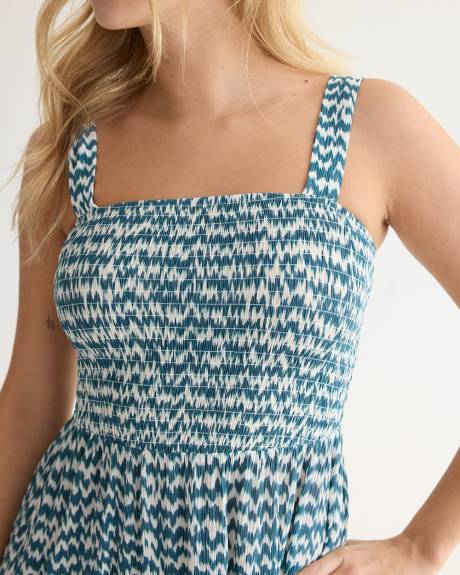 Sleeveless Midi Dress with Smocked Top