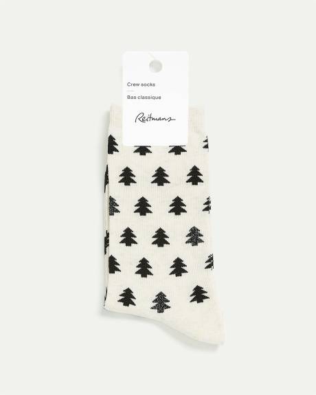 Cotton Crew Socks with Shimmery Trees