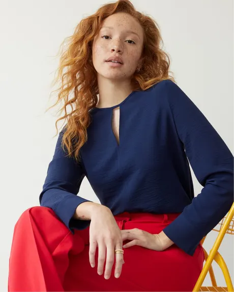 Long-Sleeve Crew-Neck Satin Blouse