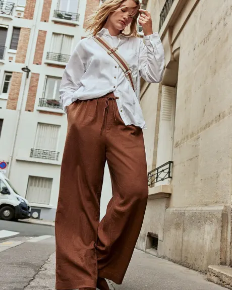 Pantalon en lin à jambe large et taille haute