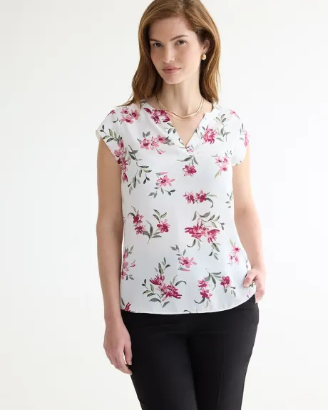 Cap-Sleeve Blouse with Split Neckline - R Essentials