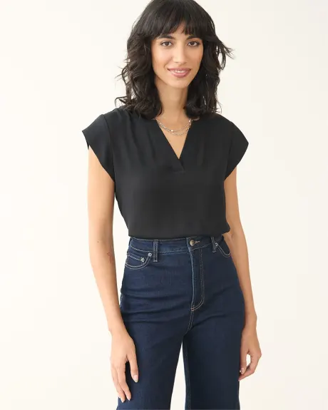 Cap-Sleeve Blouse with Split Neckline - R Essentials