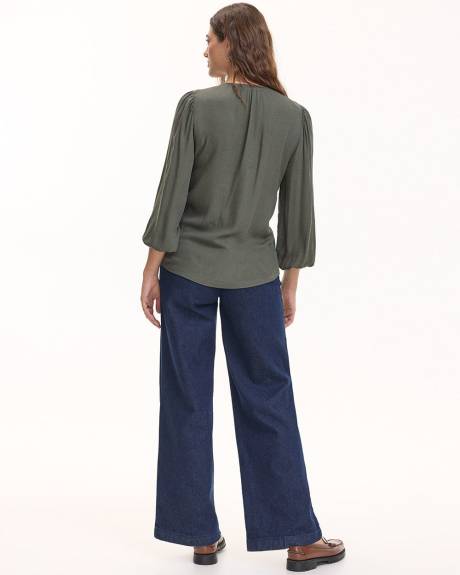 3/4-Sleeve Blouse with V Neckline