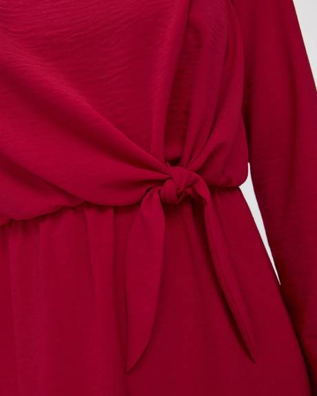 Long-Sleeve Boat-Neck Dress with Knot Detail