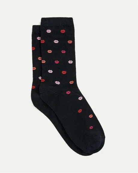 Cotton Socks with Red Lips