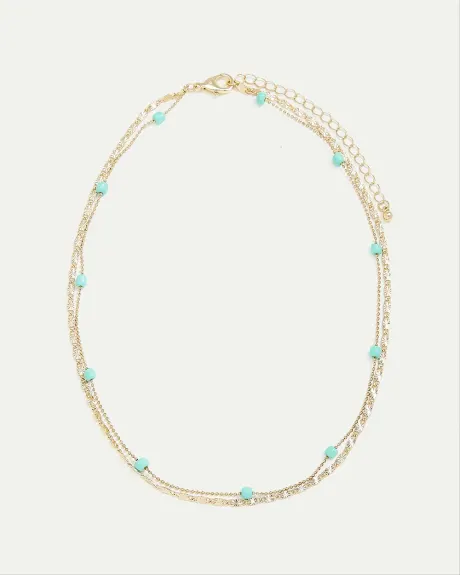 Collier court à chaînes doubles avec billes turquoise