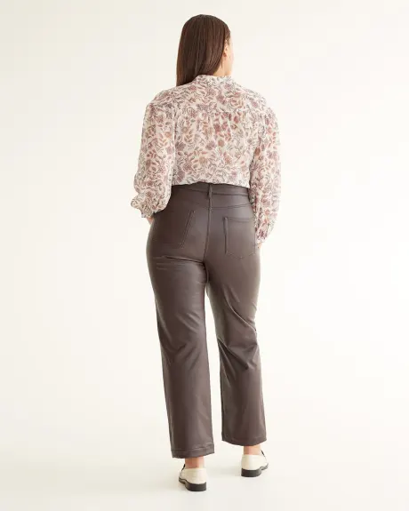 Pantalon taille haute à jambe droite en faux cuir - Petite