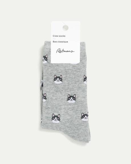 Cotton Crew Socks with Cats