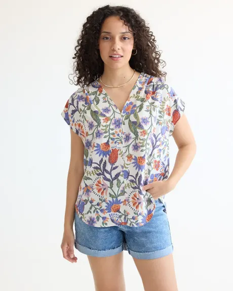 Short-Sleeve V-Neck Blouse