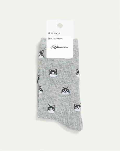 Cotton Crew Socks with Cats