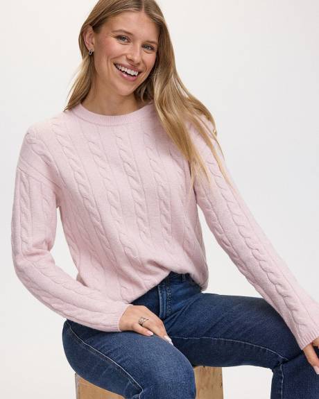 Long-Sleeve Crew-Neck Sweater with Cable Stitches