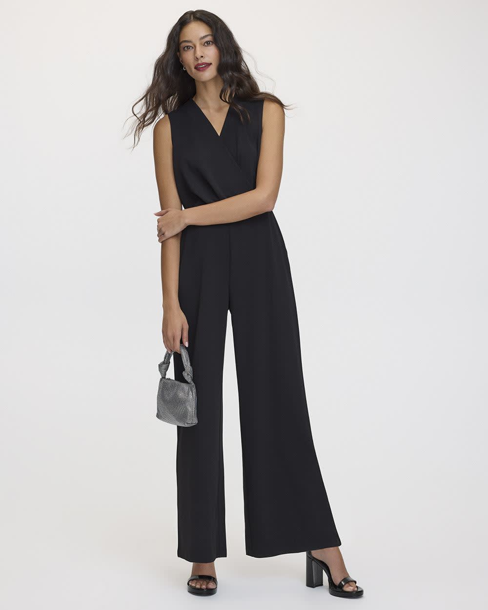 Straight-Leg Sleeveless Jumpsuit with Wrap Front