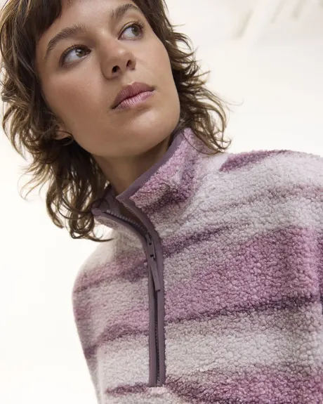 Long-Sleeve Mock-Neck Sherpa Pullover with Half-Zip