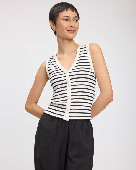 Striped Buttoned-Down V-Neck Tank