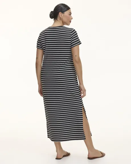 Short-Sleeve Ribbed Midi Dress