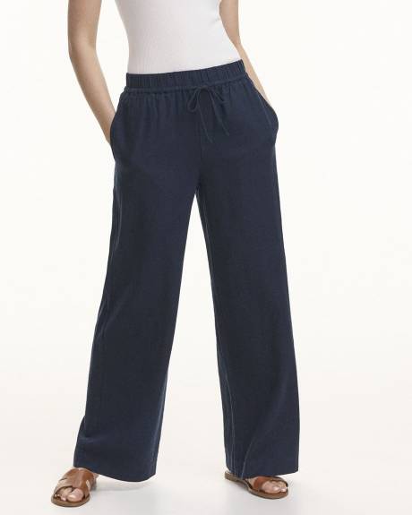 Pantalon en lin à jambe large et taille haute - Petite