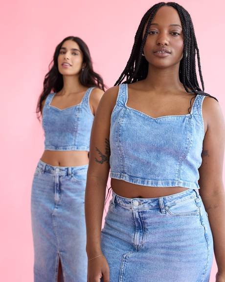 Denim Bustier Top with Sweetheart Neckline