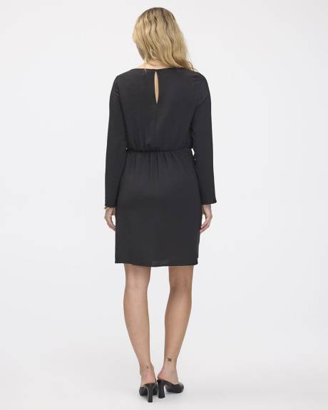 Long-Sleeve Boat-Neck Dress with Knot Detail