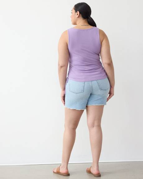 Ribbed Scoop-Neck Tank with Shirred Sides