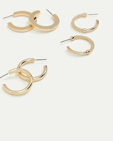 Thick Hoop Earrings, Set of 3