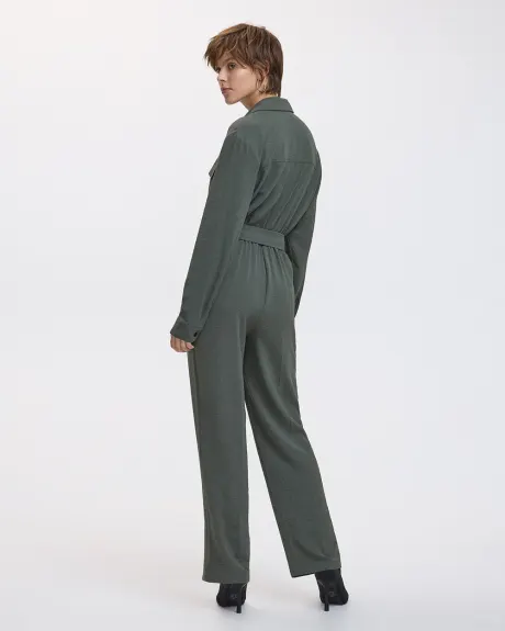 Straight-Leg Long-Sleeve Jumpsuit with Utility Pockets