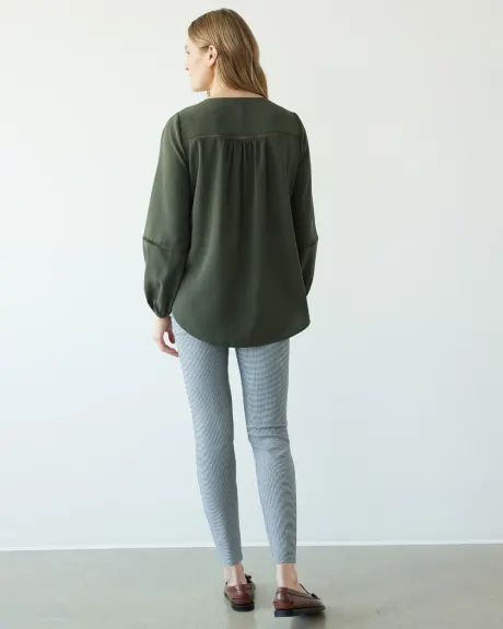 Long-Sleeve V-Neck Tunic with Fagoting Tape